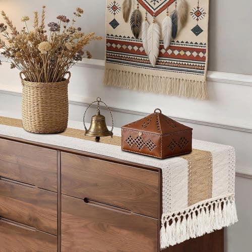 yuboo Boho Table Runner 72 inches for Dining Table , Spring Buffet Cabinet Table Runner, Long Burlap Dresser Runners for Bedroom, Kitchen, TV Stand, Farmhouse Easter Home Decor - Thumbnail 4