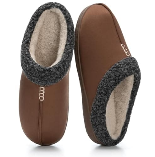 GOEWY House Slippers for Men with Memory Foam Indoor Outdoor Moccasin House Shoes Warm Slip On with Non-Slip Sole Gifts For Men Him Dad Coffee 7 8