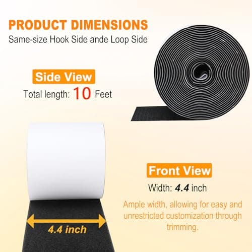 4.4 " X 10 Feet Heavy Duty Strips with Adhesive, Nylon Strips Tape Roll, Prevent Couch Cushions, Patio Cushions, Carpets, Mattresses Sliding, Picture Wall Hanging, No Punching Wall Mounting, Black - Thumbnail 2