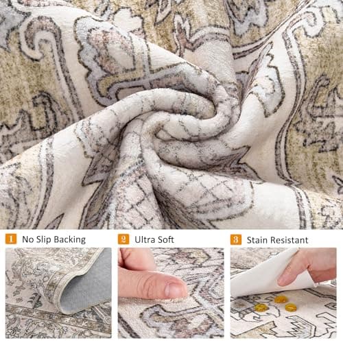 ELLIUNE 8x10 Area Rugs for Living Room: Non Slip Neutral Washable Brown Rug, Soft Stain Resistant Indoor Floor Carpets for Bedroom Dining Decor Farmhouse Home Office Kid & Pet Friendly - Thumbnail 2