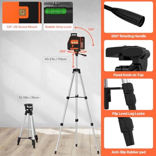 360° Laser Level with Tripod, LP LEIPOR Self Leveling Laser Level with Pulse Mode, 3 Brightness Levels Rechargeable Li-ion Battery Green Line Laser Leveler Tool for DIY Indoor Project - Thumbnail 2