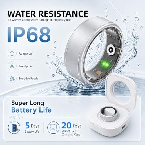Smart Ring for Women & Men, IP68 Waterproof Fitness Tracker Ring with Heart Rate, Blood Oxygen & Sleep Monitor, Health Tracker Ring Compatible with iOS & Android, No Subscription Fee (#12) - Thumbnail 3