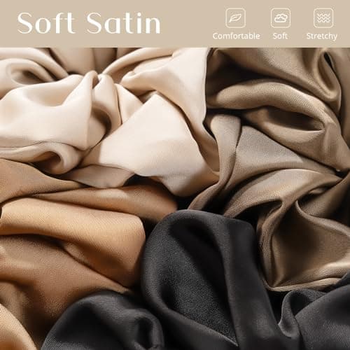 Lolalet Big Satin Scrunchies for Women, 5.9 Inch Large Oversized Scrunchie, Soft Jumbo/Giant Scrunchies Hair Ties for Thick & Curly Hair -4 Pack, Almond/Khaki/Black/Brown - Thumbnail 2