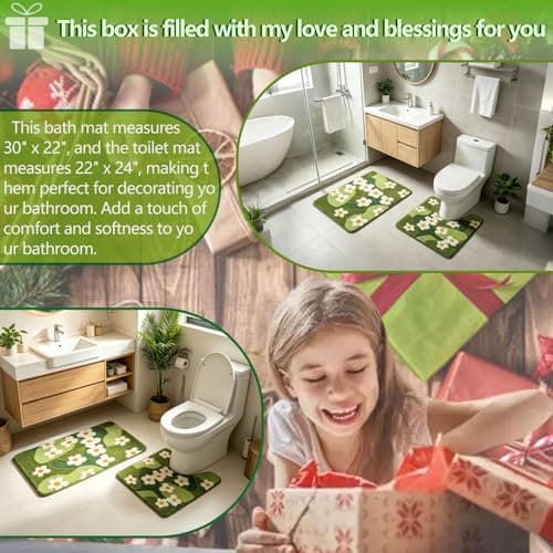 TIQOGRZP Bathroom Rug Set 2 piece Green Flower Bath Mat Set, Cute Bath Mat and U-Shaped Toilet Mat,Ultra Soft Absorbent Non Slip, 32" x 20" Machine Washable Moss Bathroom Mat(Blooming Set, 22" x 20") - Thumbnail 6