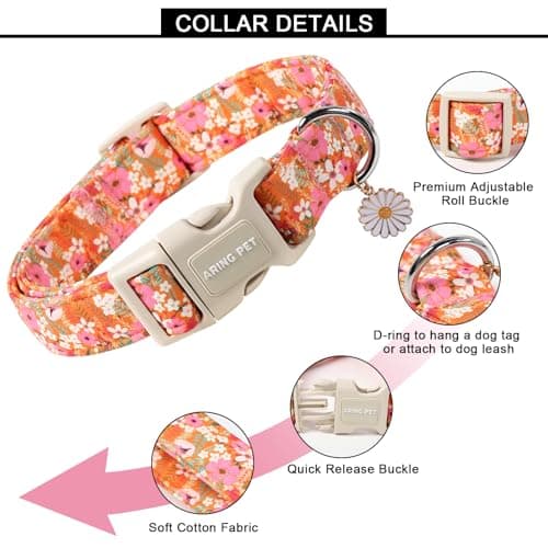 ARING PET Spring Summer Dog Collar, Cute Daisy Wildflower Floral Blossom Pet Collars for Small Medium Large Girl Dogs-S Size - Thumbnail 3
