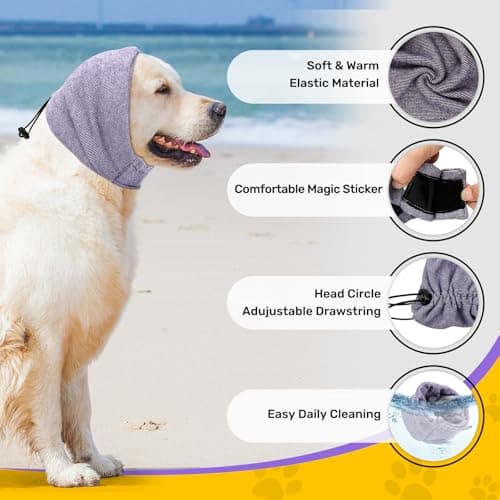 Ear Cover Wraps for Dogs Bath Grooming Drying Swimming, Dog Ear Muffs Noise Protection Winter,Adjustable Dog Calming Hoodie for Hematoma Anxiety Firework Thunder Warm Sleeping Shower Cap (LP) - Thumbnail 2