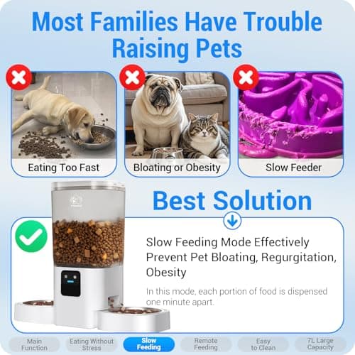 Frienhund Automatic Cat Feeders 2 Cat with Slow Feed: 7L Dual Automatic Dog Feeder with 5G WiFi, Double Auto cat Food Dispenser for Multiple Pets, Detachable for Easy Clean - 29 Cup (ACF190W-B) - Thumbnail 4