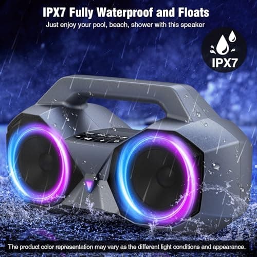 KMAG Bluetooth Speaker Wireless, 80W Loud Speaker with Deeper Bass, IPX7 Waterproof, 20H Playtime, Cool Lights, TWS, Portable Speaker for Home, Outdoor, Workshop, Party, Gift for All (Sliver) - Thumbnail 3