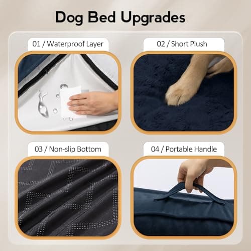 MEKIY Large Orthopedic Dog Bed with Sides XXL Dog Beds with Removable Washable Cover Non-Slip Waterproof Pet Bed for Extra Large Dogs - Navy Blue XXL - Thumbnail 5