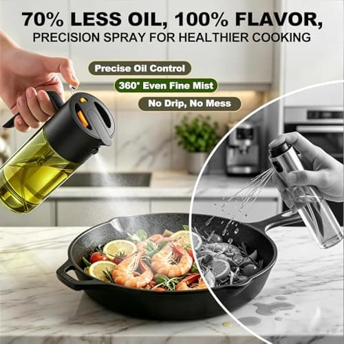 2-IN-1 500ml/17oz Light-Blocking Dark Oil Sprayer for Cooking with Sticker, Dark Green Glass Olive Oil Dispenser Bottle for Kitchen, Even Spray with Portion Control, Perfect for Air Fryer, BBQ - Black - Thumbnail 3