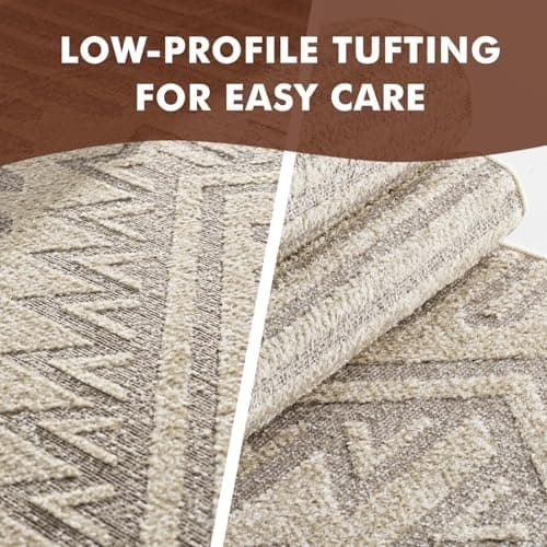 Boho Beige 5x7 Area Rugs Textured Tufted Rugs for Living Room Bedroom Nursery Rug-Carpet Washable Brown Neutral Modern Aztec Rug - Thumbnail 2