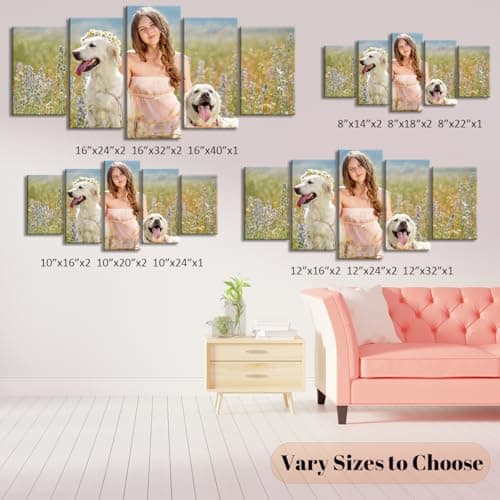 ZHIYYHAO Personalized Canvas Prints with Your Photos Set of 5 Framed Personalized Family Portrait Pet Wedding Landcape Pictures Customized Canvas Prints Wall Art for Bedroom Livingroom Office Home Decor ( Framed , 10"x16"x2 10"x20"x2 10"x24"x1 ) - Thumbnail 5
