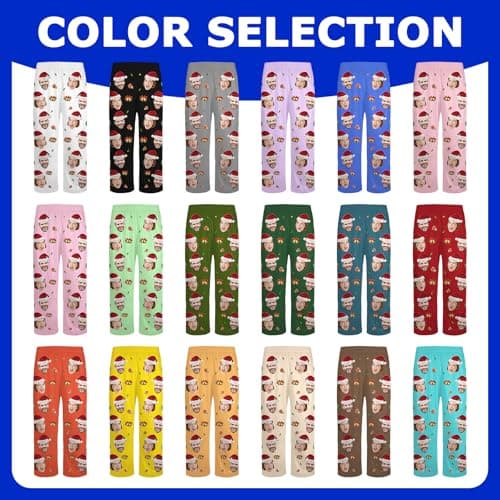 giftoria Custom Pajama Pants Men Women Personalized Couples Pajamas, Funny PJ Pant Design with Face, Personalized Gifts for Family Christmas Pajamas Matching Bottoms Sleepwear Red - Thumbnail 6