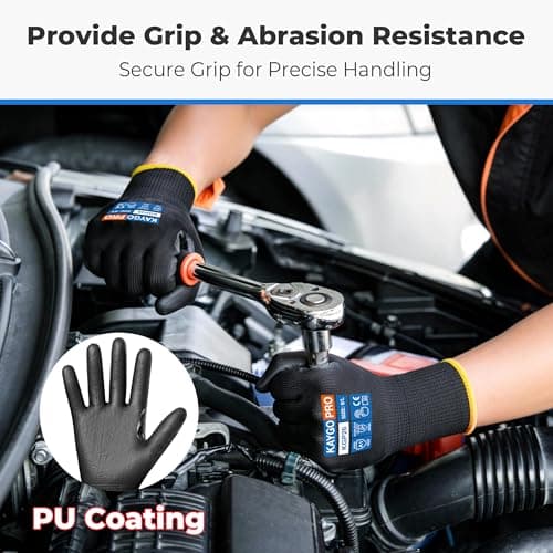 KAYGO 12 Pairs Cut Resistant Gloves PU Coated,Safety Work Gloves with Grip,Full Fingers Touchscreen, ANSI Cut Level A1, KGP26 - Thumbnail 5