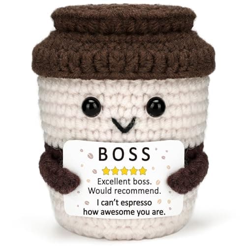 Mini Best Boss Gifts for Women Men Office Appreciation Gifts for Boss Lady Female Coffee Lover Gift Positive Crochet Coffee Mug Office Decor for Birthday Retirement Going Away Promotion Bosses Day - Image 1