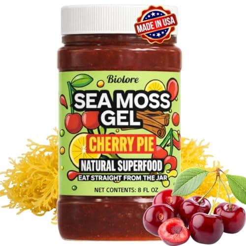 Biolore Sea Moss Gel Cherry Pie – Flavored Superfood with Natural Electrolytes – Wildcrafted Mango Jam Sea Moss, with Minerals, Vegan, Made in USA – 8oz Trial Size