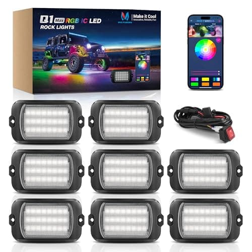 MICTUNING Q1+ MAX 8 Pods Ultra-Bright RGB Rock Lights, Multi-Color Chasing Underglow Lighting, Extensible to 24 Pods, APP Music Sync & DIY Effects, IP68 Waterproof - Image 1