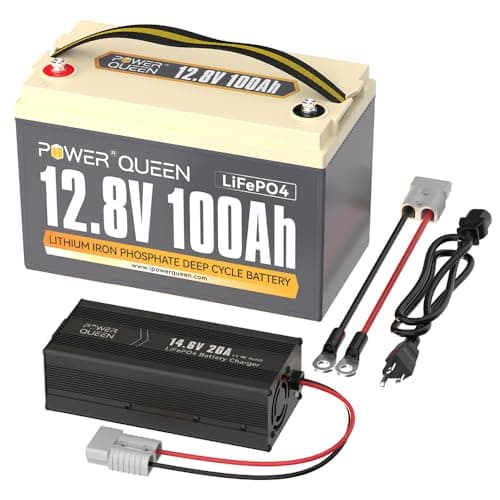 Power Queen 12.8V 100Ah LiFePO4 Battery with 14.6V 20A LiFePO4 Battery Charger; Built-in 100A BMS, 1280Wh Lithium Battery 15000+ Cycles, Perfect for RV, Trailer, Camping, Solar System - Image 1