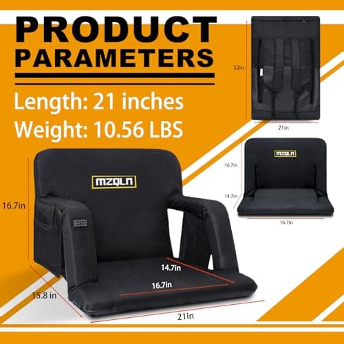 MZQLN Heated Massage Stadium Seats Pack of 2, 21 Inche Folding Bleacher Chair with 10000mAh Portable Power*2, 3 Levels of Heat&Massage, 6 Reclining Positions for Camping, Sports - Thumbnail 2