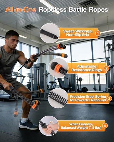 VividPulse 2PCS Weighted Ropeless Battle Ropes for Home Gym - Portable & Quiet Training Rope for HIIT, Strength & Low-Impact Cardio - Full Body Workout Equipment for Men & Women - Thumbnail 4