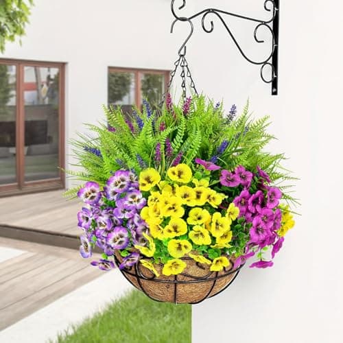 ICX 20 PCS Artificial Pansy Flowers for Outdoor, Faux Silk Pansies Spring Flowers with Eucalyptus Lavenders & Ferns, Fake Flowers for Outdoor Planters Porch Garden and Home Decoration - Thumbnail 6