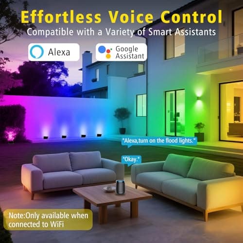 T-SUN RGB Flood Lights Outdoor, 600W Equivalent Color Changing Landscape LED Light with APP Control, Waterproof Floodlight with 16 Million Colors, Timing, Music Sync (RGB-APP Control, 60W-2Pack) - Thumbnail 4