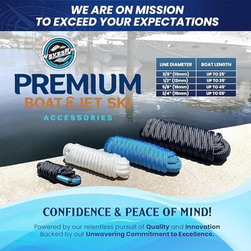 Premium Nylon Boat Dock Lines & Ropes for Docking 1/2'' x 20' | Double Braided Marine Rope & Mooring Line| Boat Ropes for Docking with Loop | UV & Saltwater Resistant Dock Ropes for Boats & Pontoons - Thumbnail 6