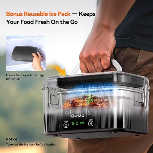 DOLOPL Cordless Electric Lunch Box for Adults, Portable Rechargeable Heated Lunch Box with Scheduled Heating, 6-Cup Leak-Proof Design, Bonus Ice Pack & Insulated Bag for Work, Travel, Office - Thumbnail 4