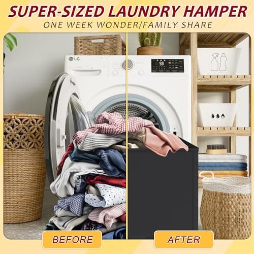 195L Laundry Hamper 3 Section,Large Laundry Hamper with Lid,Dirty Clothes Hamper with 3 Inner Bags,Collapsible Laundry Basket Organizer for Laundry Room,Bedroom,Laundry Sorter Hamper 3 Compartment - Thumbnail 5
