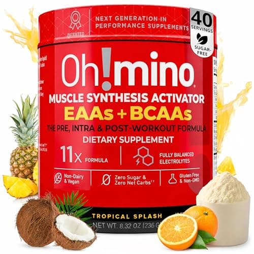 Oh!mino Essential Amino Acids Supplement Drink Powder, Tropical Splash, Cafeeinated Powder, All 9 EAAs, BCAAs and The Perfect Amino for Workouts, Amino Energy, and to Build Muscle, and Recover Faster - Thumbnail 5