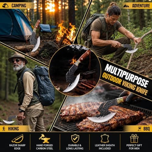 Topfeel Hand Forged Viking Knife 6.2" Meat Cleaver with Sheath, Chinese Kitchen Axe Boning Knife for Meat Cutting, High Carbon Steel Butcher Knife Home Outdoor BBQ Camping Birthday Gifts for Men Dad - Thumbnail 4