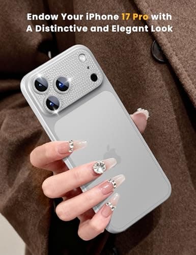 Hoerrye Bling Diamond Camera Lens Protector for iPhone 17 Pro - [1:1 Full Coverage][Strong Adsorption] 9H+ Tempered Glass Screen Protective Cover Case Friendly,Glitter Silver - Thumbnail 3