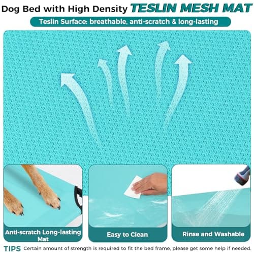 Libbipaw Windproof Elevated Dog Bed with Canopy & Stakes, 3-Sided 90% UV Block, Chew-Proof Teslin Mesh Mat for Large Dogs up to 150lbs(Blue X-Large) - Thumbnail 4