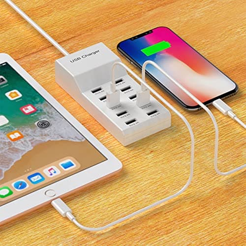 USB Wall Charger USB Charging Station for Multiple Devices Smart Charging Power Hub for Multiple Devices 10 Port Desktop Charger Charging Station Secure Block Compact for iPhone iPad Phone - Thumbnail 2