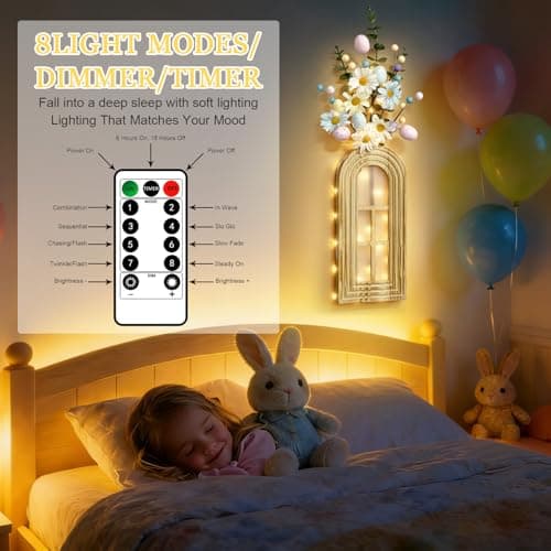 HOMECOR Easter Wall Decor Set of 2 - Boho & Modern Farmhouse Hanging Wooden Vase with Fairy Lights & Artificial Plants, Spring Wall Art for Living Room, Bedroom, Bathroom, Easter Home Decor Gift - Thumbnail 3