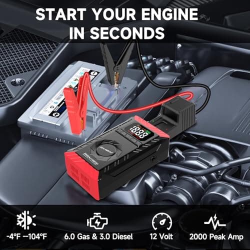 SEAMOUNT 2000A Jump Starter with Air Compressor Combo, Portable Car Battery Booster Pack for 6L Gas / 3L Diesel, 150PSI Tire Inflator, LED Emergency Light, Complete Roadside Kit - Thumbnail 3