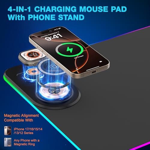 Gaming Mouse Pad Wireless Charging - Desk Mat Magnetic Foldable Phone Stand with 20W PD Charger, RGB Extended Large Keyboard Mousepad - PC Laptop Desk Pad for Work Game (Adapter Included) - Thumbnail 4