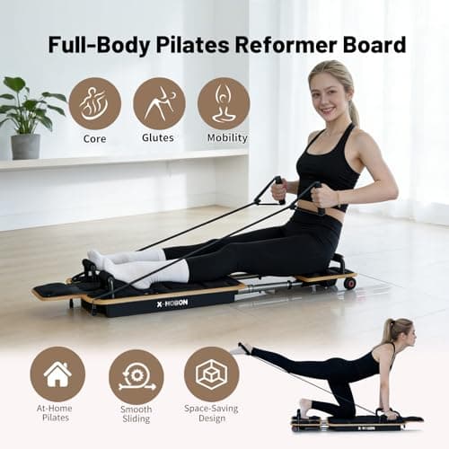 X-HOBON Pilates Board, Portable Pilates Reformer Board for Home, Full-Body Sliding Workout Board with Resistance Bands & Handles, Space-Saving, Up to 350 lbs - Thumbnail 2