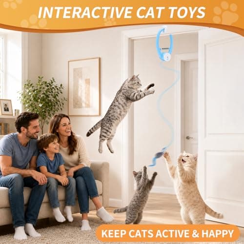 VOXGET Interactive Cat Mice Toys for Indoor Cats, Automatic Flying Feather Wand for Bored Kittens Adult Cats Self Play, Rechargeable Doorway Hanging Toy for Pets Chase Hunt Enrichment Exercise (Blue) - Thumbnail 5
