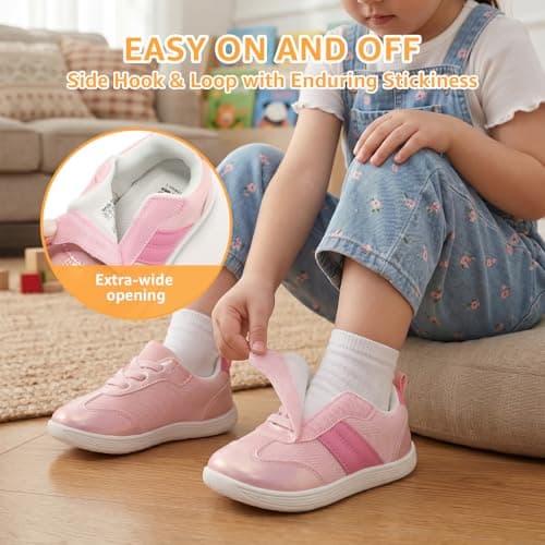WIDE TOE BOX Toddler Girl Shoes Wide Girls Barefoot Tennis Shoe Lightweight Kids Sneakers with Hook and Loop Breathable Water Pink Toddler Size 5 - Thumbnail 5