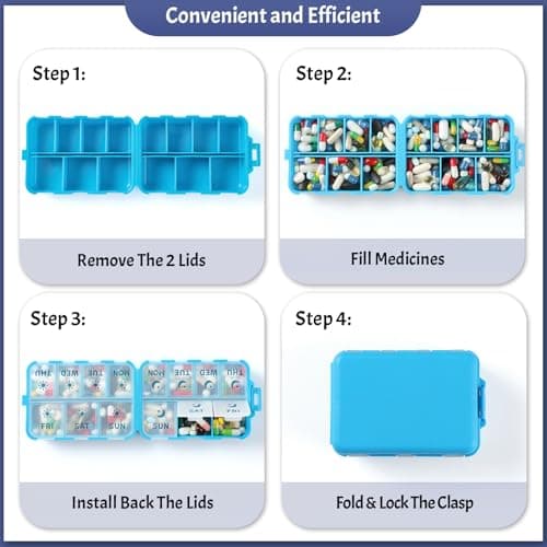 New Foldable & Double Protection Portable Weekly Pill Organizer 2 Times A Day with Etched Labels, AM PM 7 Day Week Medicine Box, Daily Travel Pill Case Holder Dispenser for Vitamin, Supplement - Blue - Thumbnail 5