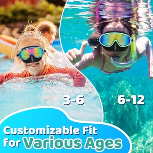 Vvinca Swim Goggles with Nose Cover, 2 Pack Wide View Diving Mask Anti-Fog UV No Leak Toddlers Swimming Goggles for Kids 3-12 - Thumbnail 6