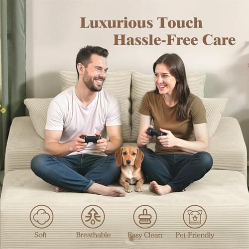 smilesun Luxe Chaise Lounge Chair Indoor with Storage Ottoman, Comfy Corduroy Oversized Lounge Sofa with 4 Pillows, 60" Modern Upholstered Sleeper Couch Bed for Bedroom (Beige, 57 in) - Thumbnail 3