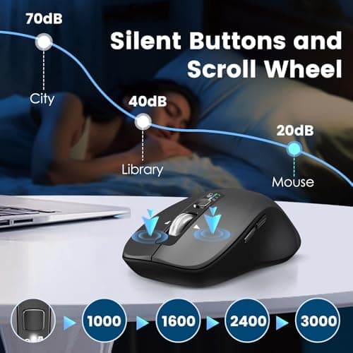 CITLLA Wireless Bluetooth Mouse (USB + BT1 + BT2), Full Size Mouse, 4-Way Scrolling, Multi-Device Silent for Computer, Laptop, iPad, MacBook (Grey) - Thumbnail 6