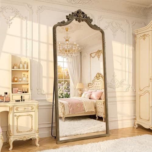 71"x32" Bronze Arched Full Length Mirror with Stand, Full Body Mirrors for Leaning or Hanging, Traditional Ornate Vintage Floor Mirror,Baroque Antique Long Mirrors for Wall,Decor, Living Room, Bedroom - Thumbnail 2