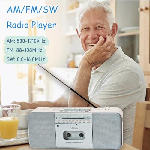 Cassette Tape Player Recorder Boombox with Bluetooth, AM/FM/SW Radio, Record to Cassette/USB/SD, Premium 10W Sound, AC/DC Powered, Portable Cassette Player - Thumbnail 6