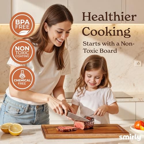 Smirly Non Toxic Teak Cutting Boards for Kitchen [1.2" Thickness][17"Extra Large] Cutting Chopping Board with Deep Juice Groove Heavy Duty & Easy Clean - Thumbnail 6