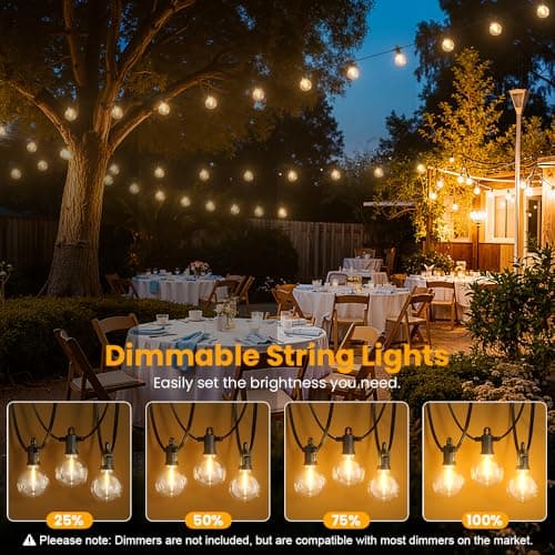 LED Outdoor String Lights, 50FT Patio Lights Outdoor Waterproof with 25+2 Shatterproof G40 Edison Globe Bulbs, 2700K Warm White Hanging Light, Dimmable Light for Outside Backyard Garden Bistro Porch - Thumbnail 5