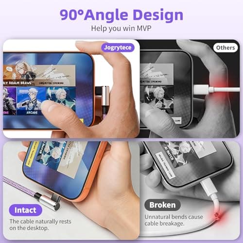 Gamer-Friendly & Travel Essentials 90 Degree Multi Charging Cable [2Pack 5FT], Right Angle 3 in 1 Charging Cable with USB-A to USB C/IP/Micro USB, Compatible with iPhone, Galaxy, Huawei, iPad and More - Thumbnail 2