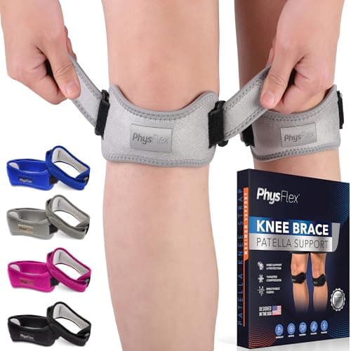PhysFlex 2 Pack Patella Knee Brace - Knee Support and Pain Relief, Running, Hiking, Basketball, Jumpers Knee, Tendonitis, Adjustable Strap Patellar Tendon Stabilizer (Gray) - Image 1